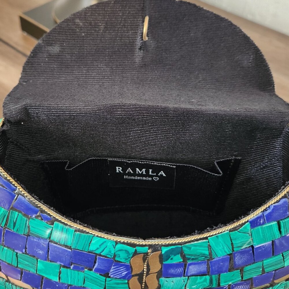RAMLA Moroccan Mosaic Bag- Blue, Green, & Gold - Picture 9 of 10